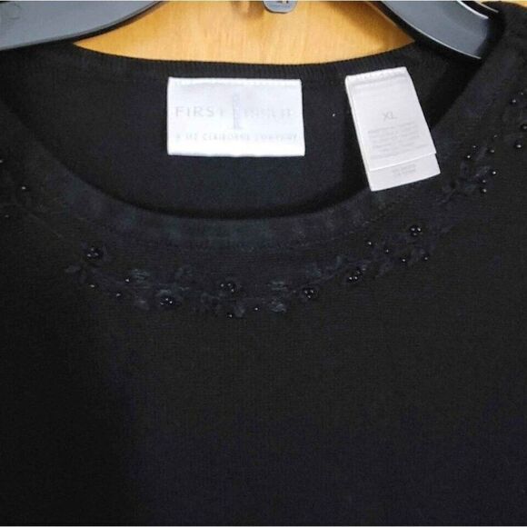 Liz Claiborne XL Knit Sweater Black beaded neck First Issue Acrylic knit 3/4 slv - Picture 5 of 12